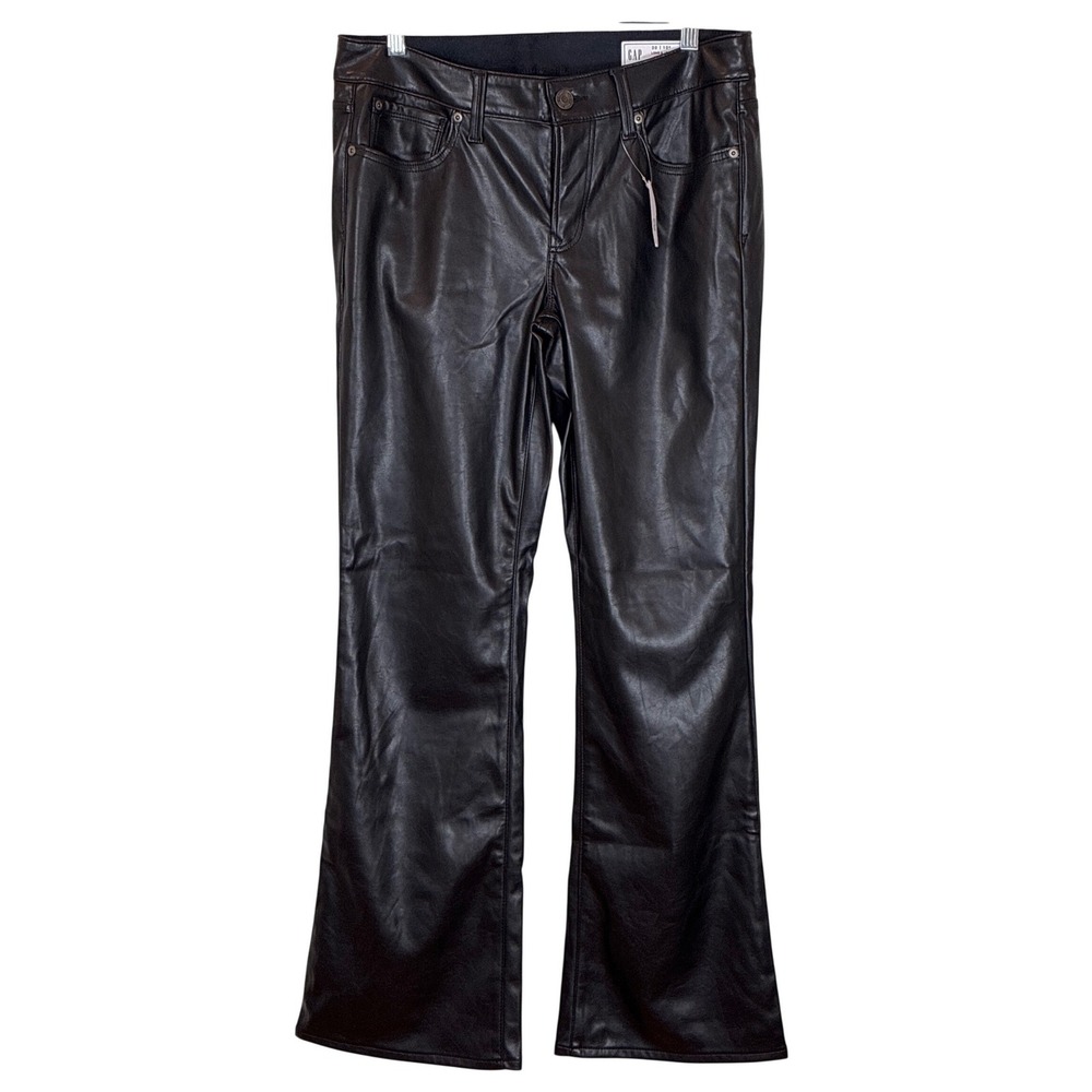 Gap Black Faux Leather Pants Long & Lean Low Rise Flare Goth Punk NWT 30/10R